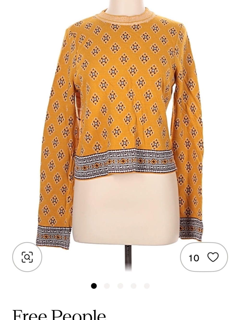 Free People Yellow Patterned Cropped Sweater